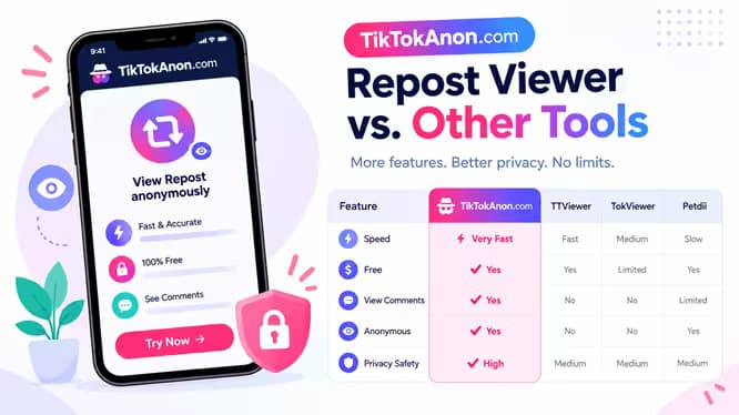 Comparison table of 4 popular TikTok Repost viewer tools